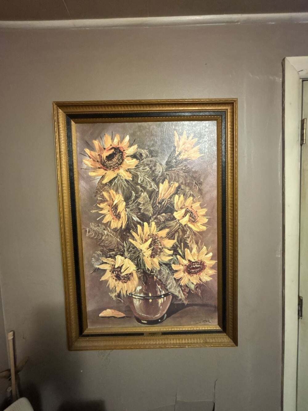 Vintage Framed Art Painting Sunflowers by L Ritter Home Interiors